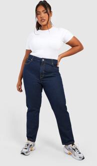 Plus Basic High Waist Slim Fit Mom Jeans, Indigo - 44