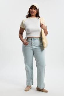 Plus Basics Jeans Met Gespleten Zoom En Rechte Pijp, Acid Wash Light Blue - 56