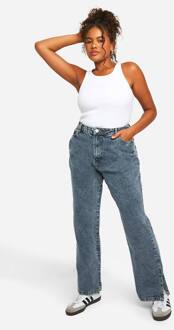 Plus Basics Jeans Met Gespleten Zoom En Rechte Pijp, Vintage Wash - 56