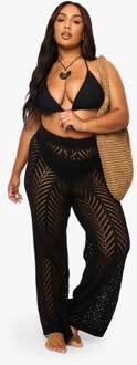 Plus Beach Gebreide Broek Met Wijde Pijpen, Black - 50