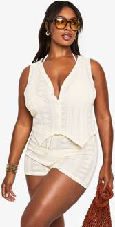 Plus Beach Mix En Match Met Textuur En Patroon Gebreide Gilet, Cream - 56