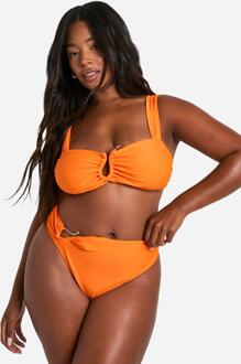 Plus Bead Trim High Waisted Bikini Set, Orange - 24