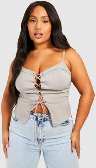 Plus Bengaline Lace Up Top, Taupe - 22