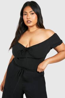 Plus Bengaline Melkvrouw Tie Front Corset Top, Black - 56