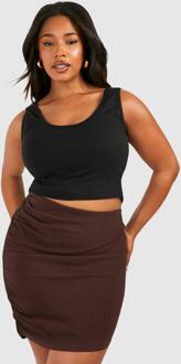 Plus Bengaline Ruched Detail Mini Skirt, Chocolate - 16