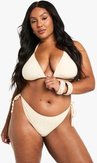 Plus Bikini Met Schelpenversiering, Borduurdetails, Strik Aan De Voorkant En Hoge Taille Bikini, Lemon - 48