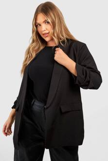 Plus Blazer Met Geruichede Mouw En Reversdetail, Black - 46