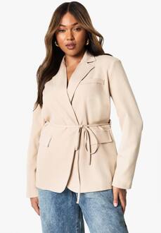 Plus Blazer Met Schoudervulling En Ceintuur, Stone - 44
