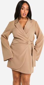 Plus Blazerjurk Met Gespdetail, Band Op De Taille, Getailleerd, Taupe - 48