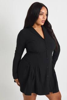 Plus Blazerjurk Met Lange Mouwen En Knoopsluiting, Black - 44