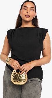 Plus Blouse Met Gegrompelde Schoudervulling En Asymmetrisch Ontwerp, Black - 48