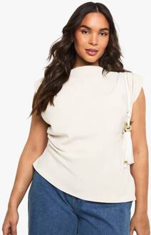 Plus Blouse Met Geplooide Schouderpad En Asymmetrisch Design, Ecru - 54
