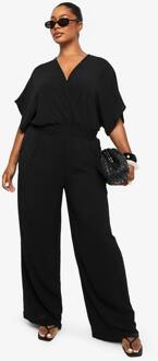 Plus Blouson Mouw Met Bloson Mouwen Jumpsuit Met Wijde Pijpen, Black - 44