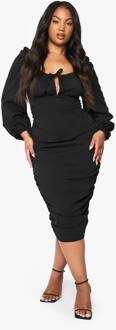 Plus Blousonmouw Geplooide Midi-Jurk, Black - 54
