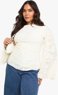 Plus Bootkraag Top Met Uitlopende Mouwen, Ecru - 50