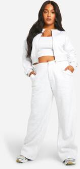 Plus Boxy Crop Bomber En Tailored Straight Leg Jogger Trainingspak, Ash Grey - 52