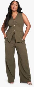 Plus Broek Met Koord In Linnen-Look, Khaki - 54