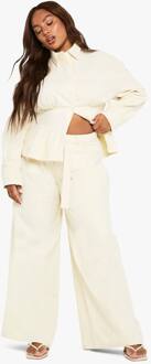 Plus Broek Met Riem En Wijde Pijpen In Twill, Ecru - 52