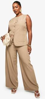 Plus Broek Met Trekkoord, Pinstripe En Brede Pijpen, Stone - 48