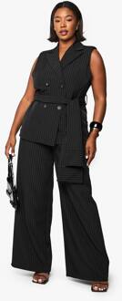 Plus Broek Met Wijde Pijpen En Geplooide Voorkant, Black - 44