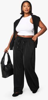 Plus Broek Met Wijde Pijpen En Trekkoord, Black - 46