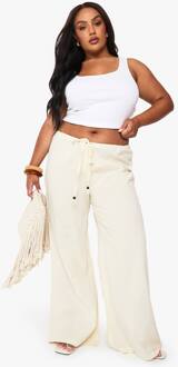 Plus Broeken Met Trekkoord, Elastische Taille En Wijde Pijpen, Cream - 44