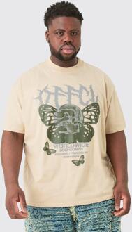 Plus Butterfly Skull Graphic T-Shirt, Sand - XXXL