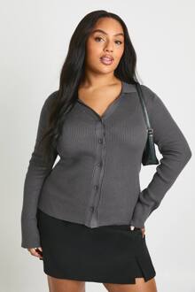 Plus Button Down Cardigan, Charcoal - 44