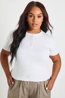 Plus Button-Down Top Met Contrasterende Binding, Ash Grey - 48