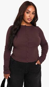 Plus Button-Down Top Met Lange Mouwen, Chocolate - 50