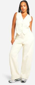 Plus Button Through Weste En Jogger Set Met Rechte Pijpen, Ecru - 52