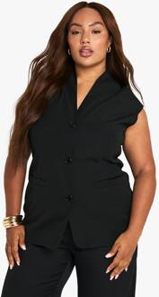 Plus Cap Sleeve Longline Getailleerd Gilet, Black - 44