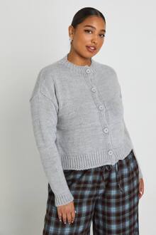 Plus Cardigan Met Ronde Hals En Knopen Aan De Voorkant, Grey - 24-26