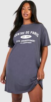 Plus Centre De Paris Printed T-Shirt Dress, Charcoal - 20