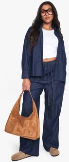 Plus Chambray Broek Met Trekkoord En Wijde Pijpen, Indigo - 56