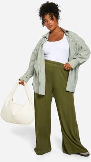 Plus Cheesecloth Broek Met Wijde Pijpen, Khaki - 44