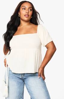 Plus Cheesecloth Crop Top Met Pofmouwen En Gerimpeld Lijfje, Cream - 44