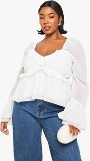 Plus Chiffon Blouse Met Ruches, Ecru - 48
