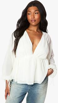 Plus Chiffon Blouse Met Volumineuze Mouwen, Cream - 52