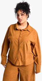 Plus Cord Oversized Overhemd, Tan - 48
