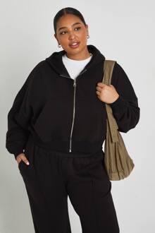 Plus Core Basic Boxy Hoodie Met Ballonmouwen, Oversized Pasvorm En Ritssluiting, Black - 44