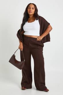 Plus Core Basic Pintuck Detail Diepe Tailleband Jogger Met Wijde Pijpen, Chocolate - 50