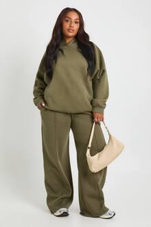 Plus Core Basic Pintuck Detail Diepe Tailleband Wijde Pijpen Jogger, Khaki - 50