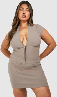 Plus Corset Hook And Eye Bodycon Dress, Taupe - 18