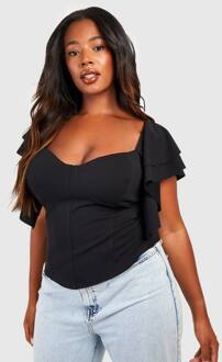 Plus Corset Top Met Ruffle Mouwen, Black - 52