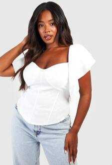Plus Corset Top Met Ruffle Mouwen, White - 52