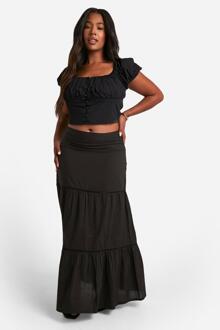 Plus Cotton Crochet Trim Maxi Skirt, Black - 28