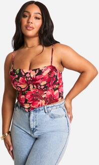 Plus Cowl Strappy Floral Corset Top, Red - 20