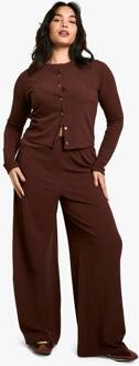 Plus Crinkle Cardigan En Wijde Broek Co-Ord, Chocolate - 56