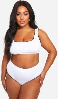 Plus Crinkle Contrast Edge High Waisted Bikini Brief, White - 56